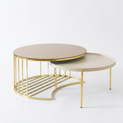 Moderne 2x salontafels roestvrijstalen koffietafel woonkamertafel nieuw goud