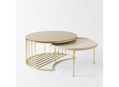 Moderne 2x salontafels roestvrijstalen koffietafel woonkamertafel nieuw goud