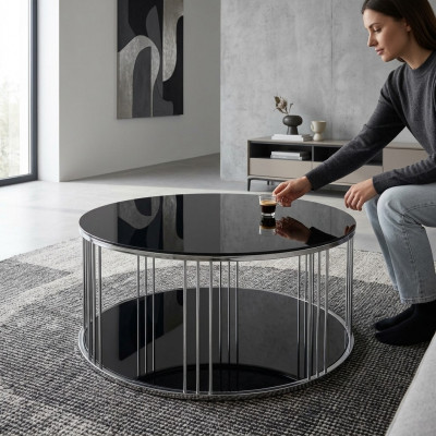 Salontafel meubel luxe nieuw zwart modern woonkamer design roestvrij staal.