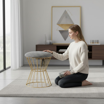 Poef Voetenbank Kubus Luxe Meubels Ontwerp Stijl Lounge Club Stof