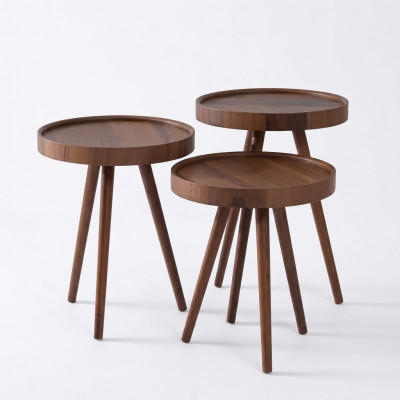 Bijzettafel 3x rond Decoratietafel Lampentafel Salontafel Tafel Hout bruin