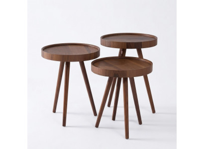 Bijzettafel 3x rond Decoratietafel Lampentafel Salontafel Tafel Hout bruin