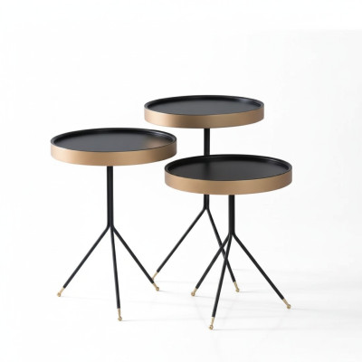 Bijzettafel 3x rond Decoratietafel Lampentafel Salontafel Tafel Hout zwart