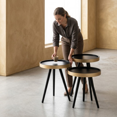 Bijzettafel stijlvol salontafel ronde houten nieuw zwart