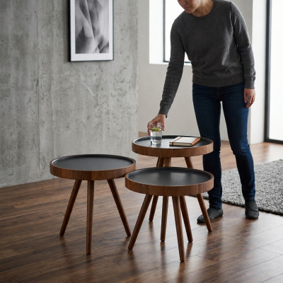 Bijzettafel 3-delige set bruin Salontafel Rond Bijzettafel Modern Luxe