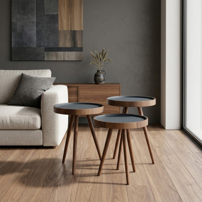 Bijzettafel 3-delige set bruin Salontafel Rond Bijzettafel Modern Luxe