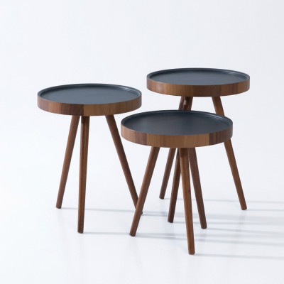 Bijzettafel 3-delige set bruin Salontafel Rond Bijzettafel Modern Luxe