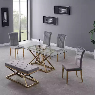 Ontwerper Eetkamer Moderne Glazen Tafel Roestvrijstalen Tafels Roestvrijstalen Frame