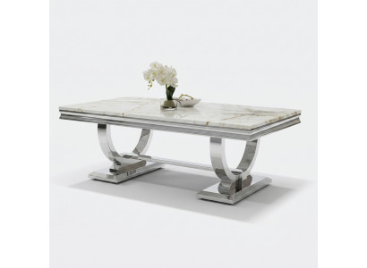 Moderne grijze salontafel, roestvrijstalen tafel, woonkamertafels, luxe design.