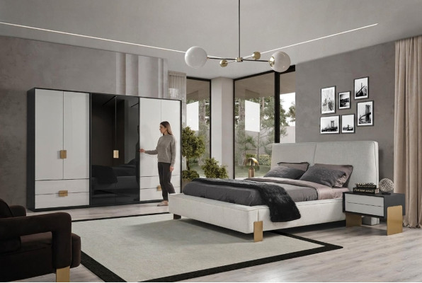 Slaapkamer set Bed 2x Nachtkastjes Kledingkast Luxe nieuw 4-delig Hout