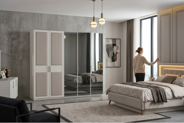 Slaapkamer Set Bed 2x Nachtkastjes Kledingkast Luxe nieuw 4-delig