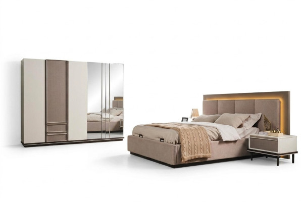 Slaapkamer Set Bed 2x Nachtkastjes Kledingkast Luxe nieuw 4-delig