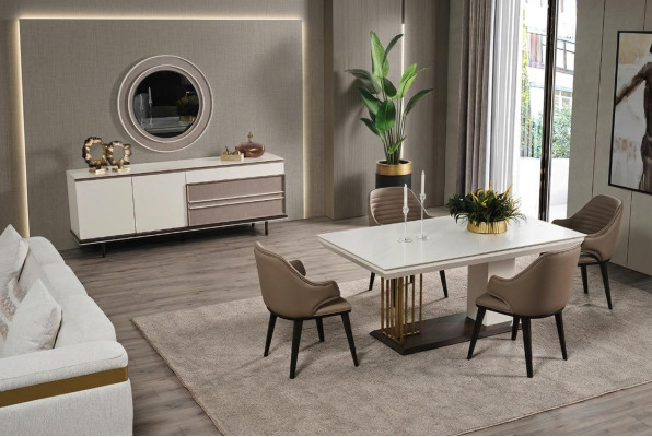 Eetkamer set Eetgroep Eettafel 4x Stoelen Dressoir + Spiegel 7-delig