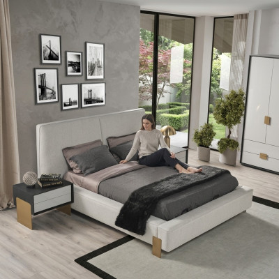 Luxe slaapkamer set ontwerper tweepersoonsbed 2x nachtkastjes stijlvol