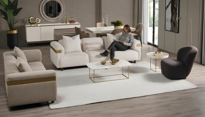 Moderne Beige Bankstel 4+3 zits + fauteuil Woontuin Luxe set 3-delig