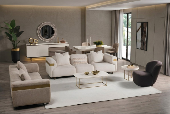 Moderne Beige Bankstel 4+3 zits + fauteuil Woontuin Luxe set 3-delig