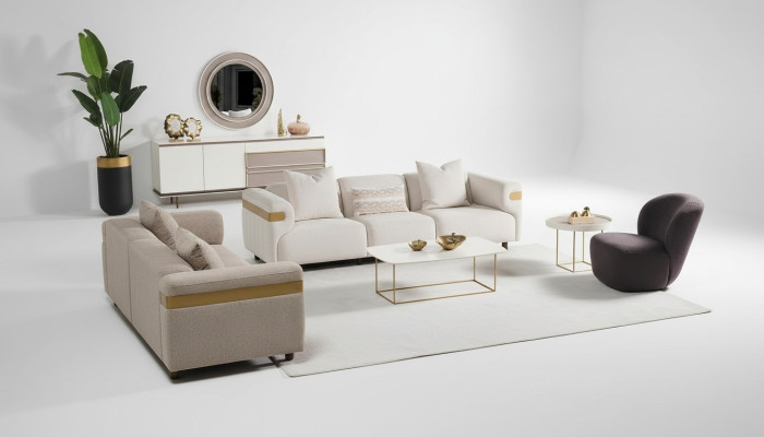 Moderne Beige Bankstel 4+3 zits + fauteuil Woontuin Luxe set 3-delig