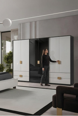 Zwart-witte slaapkamerkast Moderne kast met 6 deuren