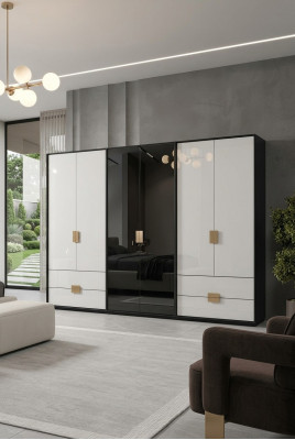 Zwart-witte slaapkamerkast Moderne kast met 6 deuren