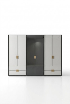 Zwart-witte slaapkamerkast Moderne kast met 6 deuren