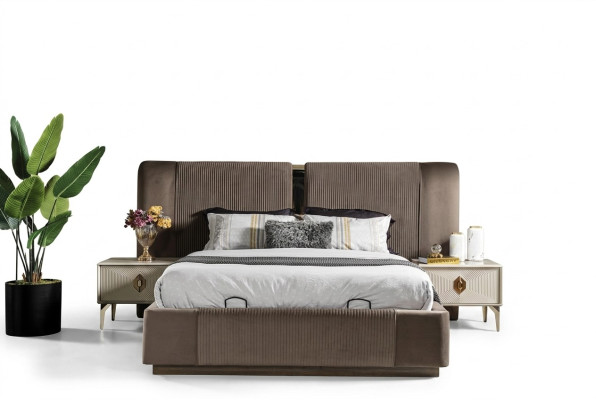 Bruine slaapkamerset Designer tweepersoonsbed 2x nachtkastjes Luxe meubels