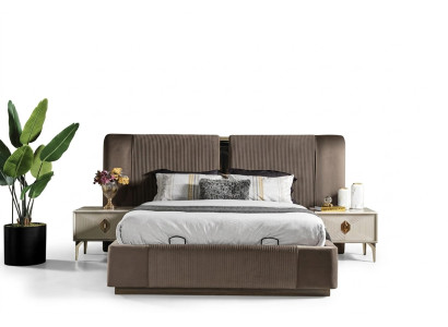 Bruine slaapkamerset Designer tweepersoonsbed 2x nachtkastjes Luxe meubels