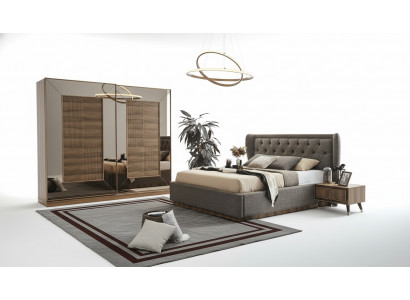 Slaapkamer set - gestoffeerd bed, 2 nachtkastjes, kledingkast 4-delige set