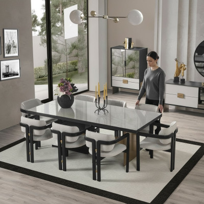 Ontwerper eetkamerset luxe set eettafel 8x stoelen eetkamer meubels