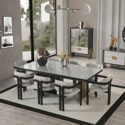 Ontwerper eetkamerset luxe set eettafel 8x stoelen eetkamer meubels
