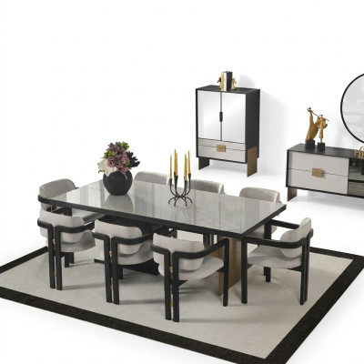 Ontwerper eetkamerset luxe set eettafel 8x stoelen eetkamer meubels