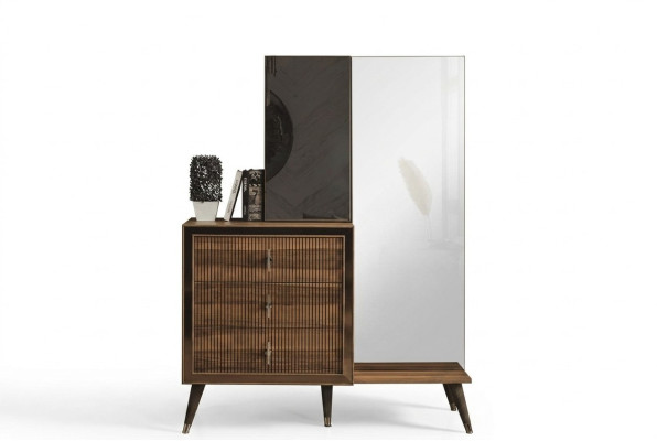 Bruine slaapkamer meubels commode met spiegel luxe houten set met 3 deuren.