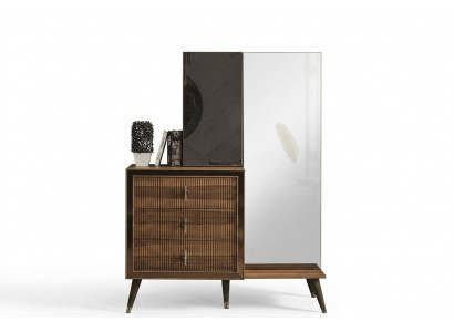 Bruine slaapkamer meubels commode met spiegel luxe houten set met 3 deuren.
