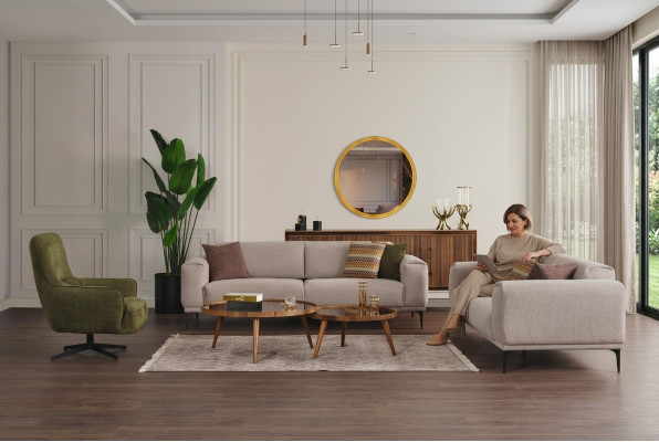 Woonkamerbankstel Designer Set 3+2+1 Zits Luxe Beklede Meubels