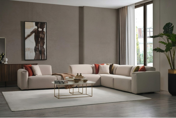 Beige woonkamer bank ontwerper hoekbank L-vorm luxe bank meubels
