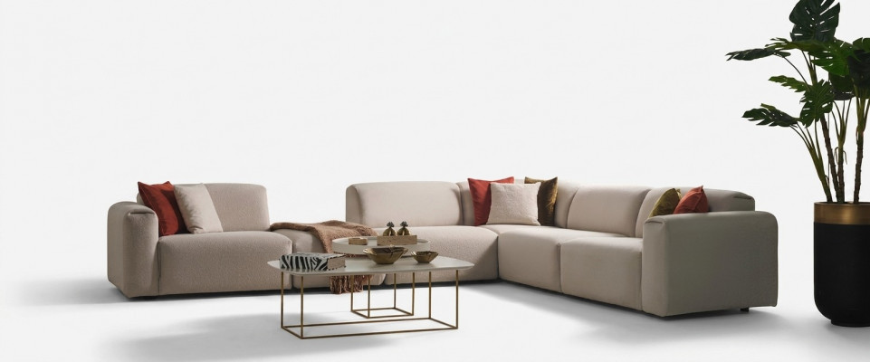 Beige woonkamer bank ontwerper hoekbank L-vorm luxe bank meubels