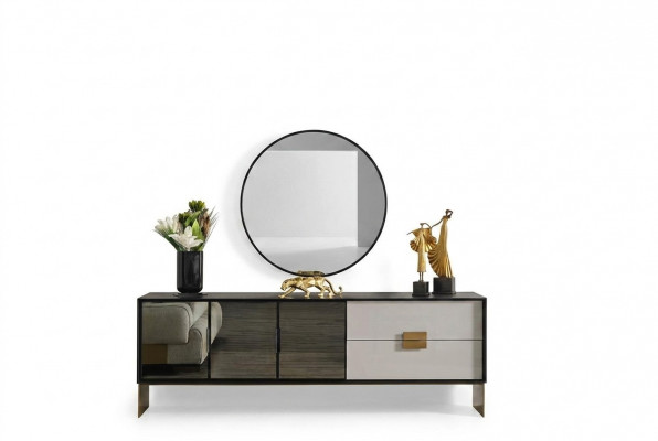 Zwarte woonkamerset Ontwerper dressoir Luxe spiegel 2-delige set Nieuw