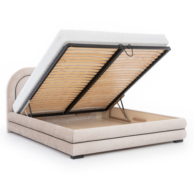 Exclusieve beige slaapkamer set, tweepersoonsbed, gestoffeerde nachtkastjes