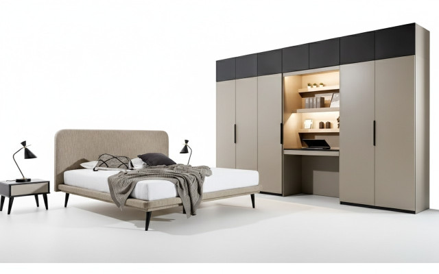 Exclusieve slaapkamer set designer tweepersoonsbed kledingkast nachtkastjes