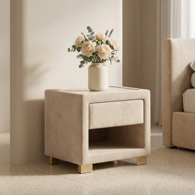 Beige Vierkante Nachtkastje Ontwerper Houten Frame Moderne Meubels Nieuw