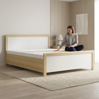 Slaapkamer houten bed Wit tweepersoonsbed Ontwerper Licht houten frame Nieuw