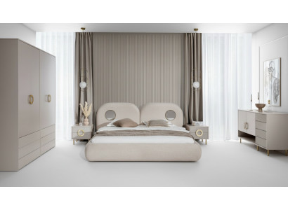 Beige slaapkamer set tweepersoonsbed kledingkast ladekast 2x nachtkastjes