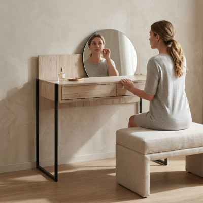 Bruine kaptafel met spiegel Moderne make-uptafel Luxe houten meubels