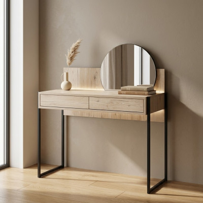 Bruine kaptafel met spiegel Moderne make-uptafel Luxe houten meubels