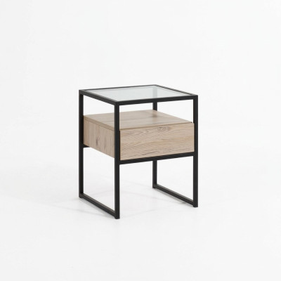 Slaapkamer Moderne nachtkastje Glasplaat Metalen frame Houten meubels