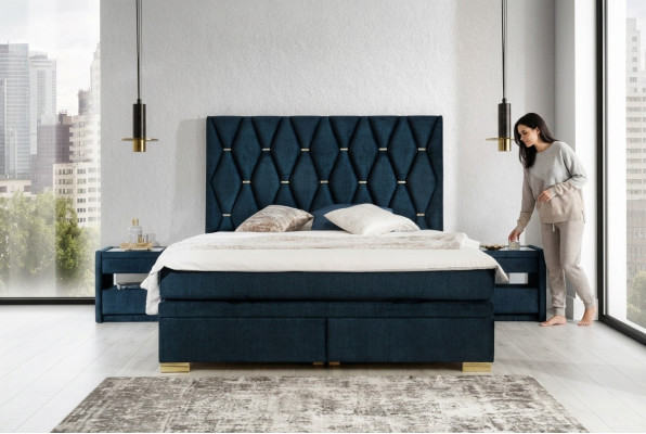 Blauw slaapkamertextiel set Juweel nachtkastjes Roestvrijstalen bed 3-delig