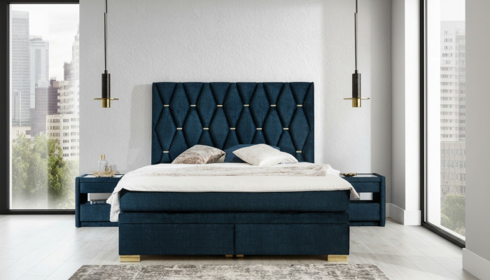 Blauw slaapkamertextiel set Juweel nachtkastjes Roestvrijstalen bed 3-delig