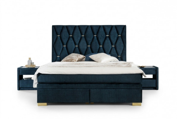 Blauw slaapkamertextiel set Juweel nachtkastjes Roestvrijstalen bed 3-delig