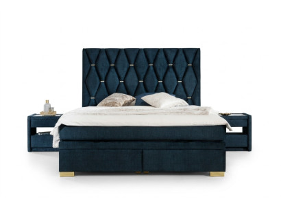 Blauw slaapkamertextiel set Juweel nachtkastjes Roestvrijstalen bed 3-delig