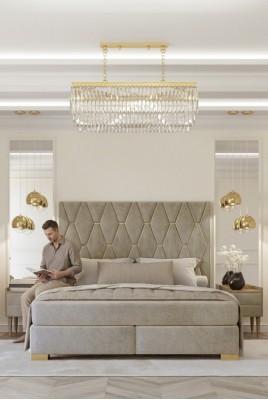 Grijze slaapkamer tweepersoonsbed met design nachtkastjes luxe 3-delige set