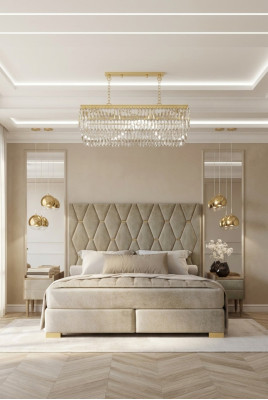 Grijze slaapkamer tweepersoonsbed met design nachtkastjes luxe 3-delige set
